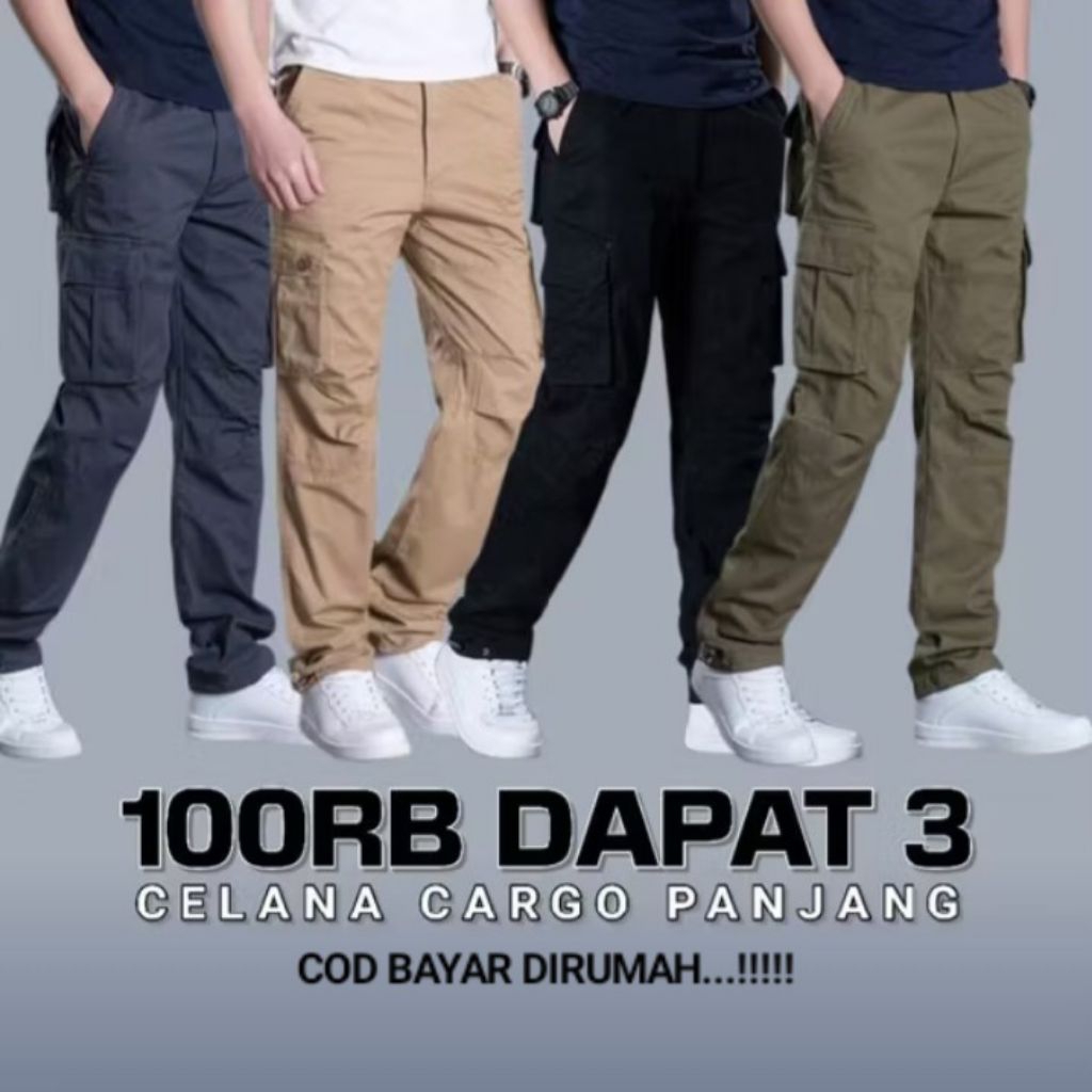 PROMO 100 RIBU DAPAT 3 PCS CLANA CARGO PANJANG PRIA DEWASA CLANA PANJANG CARGO COWOK CLANA PANJANG M