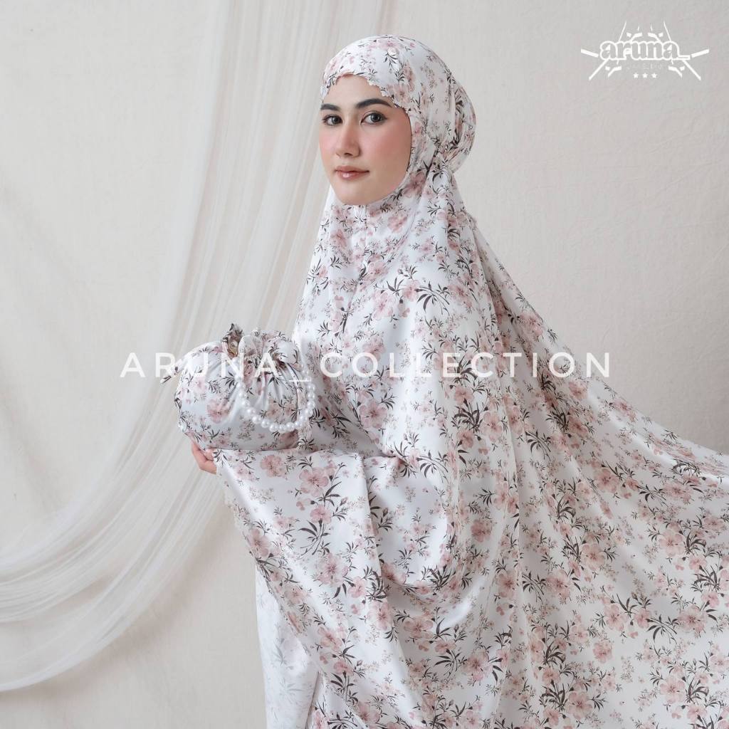Aruna - Mukena Dewasa Premium Armany Silk Lasercut Ermina 2in1 Mukena Motif Cantik Ermina Series