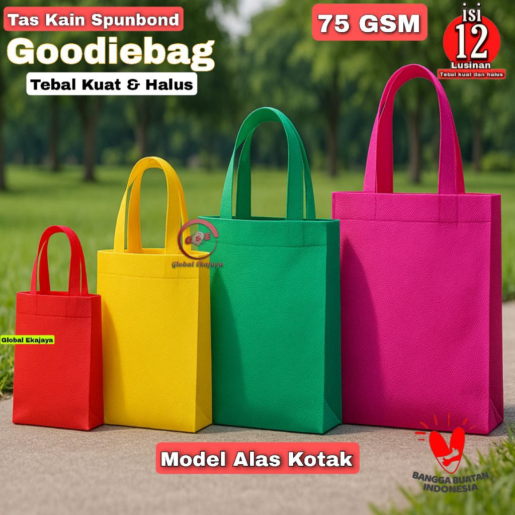 

Model Alas Box Kotak Real Tebal 75 GSM Totebag Godybag Tas Kain Spunbond Goodie Bag Size S,M,L,XL