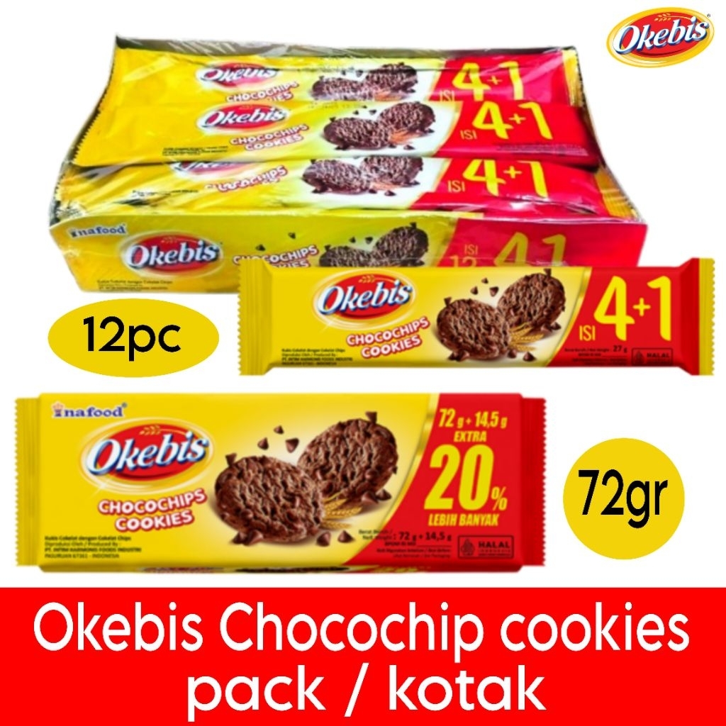 

Okebis Chocochip cookies kukis kotak isi 12pc pack 72gr