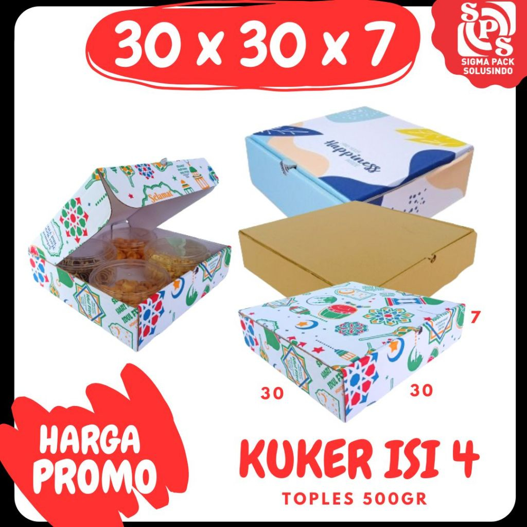 

Box Kue Kering 30x30x7 Box Pizza Kuker 500 gr Isi 4 / Kardus Packing Lipat_Depan / Kuker/ Hampers/Oleh oleh/ kue_Kering Idul Fitri Polos/Motif