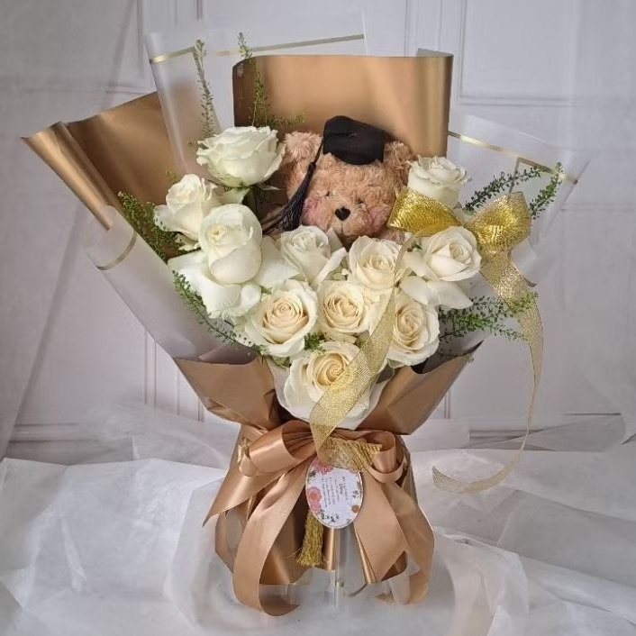 mfs READY buket bunga asli mawar putih pink asli wisuda graduation flower bouquet anniversary kado e