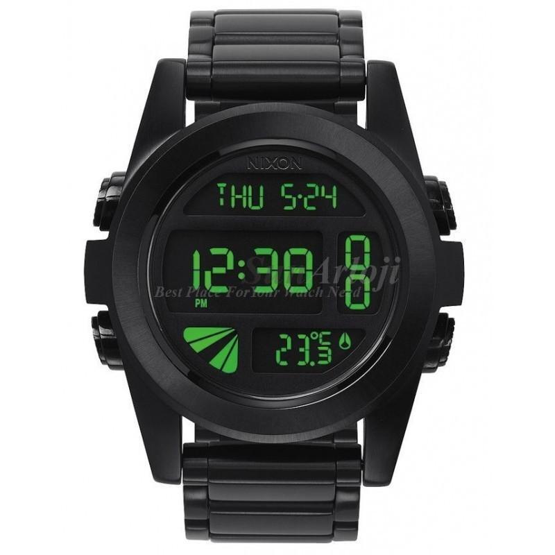 Original 100% Jam Tangan Pria NIXON A360032 UNIT SS All Black / Green Garansi Resmi 2 Tahun