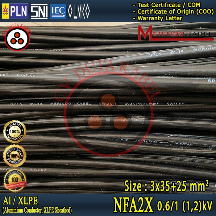 Kabel NFA2X-T 3x35 mm2+25 mm2 SUTRADO / MERINDO (Twisted Cable/Kabel Udara/Kabel PLN/Kabel SR/LVTC)