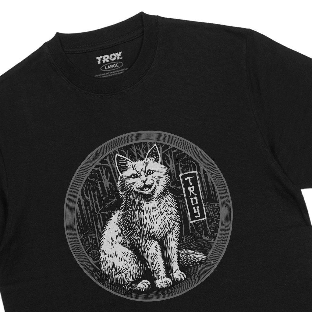 Troy Company Tshirt Black Yasei no Neko - Kaos Pria Lengan Pendek Hitam MT 3145