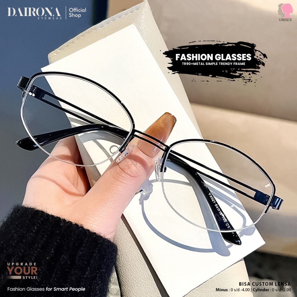 Dairona Eyewar Kacamata Frame Photocromic Minus Anti Blueray Radiasi Wanita Bluecromic Fashion Style