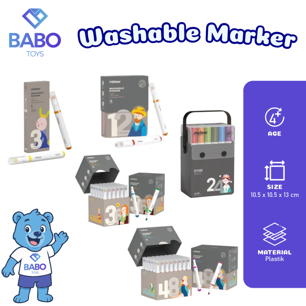 

MIDEER SPIDOL WARNA ANAK TERSEDIA ISI 3 SD 48 WASHABLE MARKER MUDAH DIBERSIHKAN & AMAN UNTUK