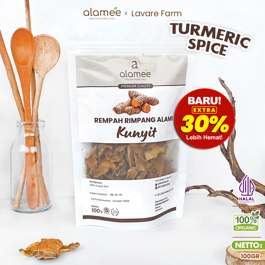 

ALAMEE Kunyit Kering Dried Turmeric Iris Rempah Rimpang Organik Alami Kunir Bumbu Seasoning 100gr BUMA