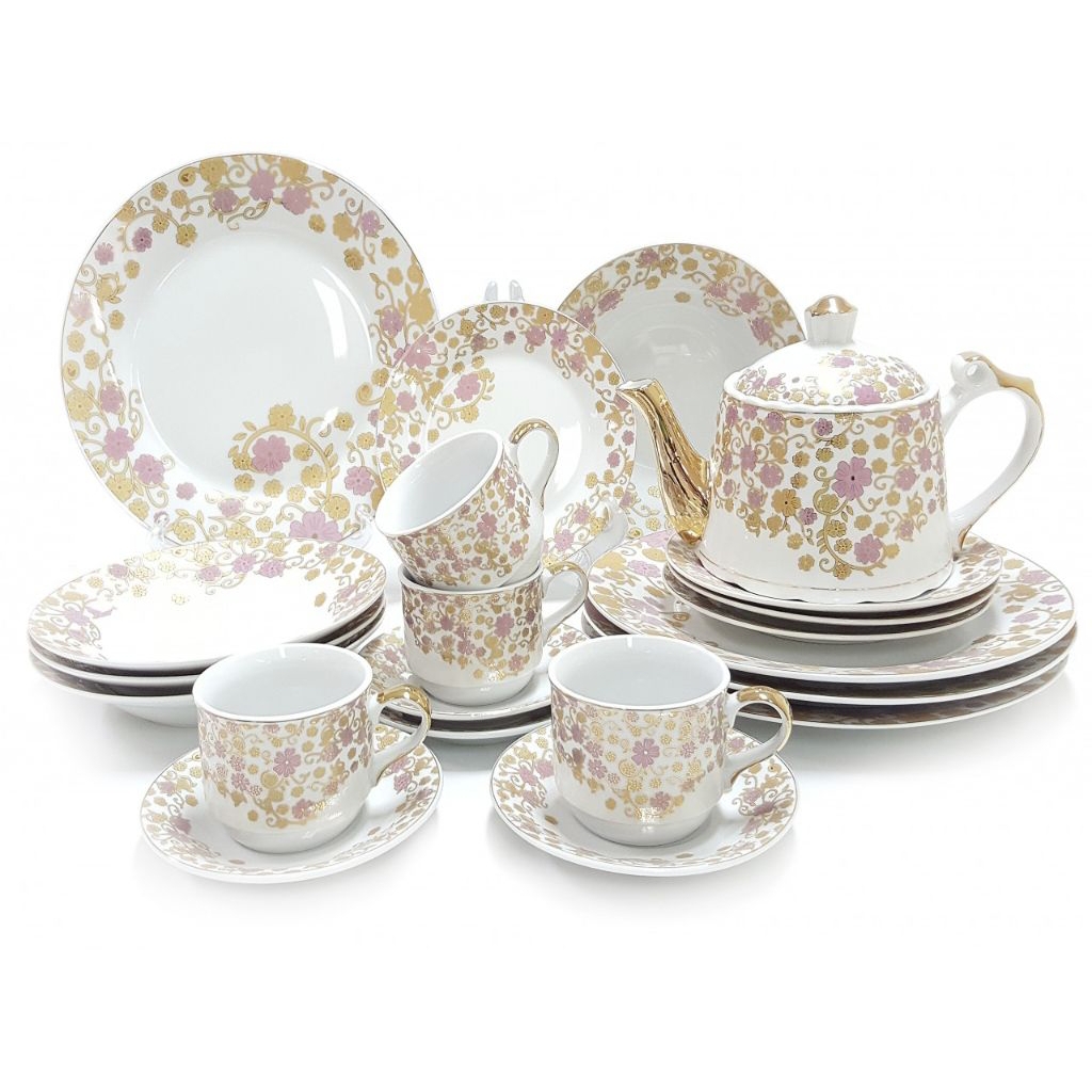 Perangkat makan VICENZA Dinner Set D22 Motif Lolli, terdiri dari piring Vicenza, dengan Piring besar