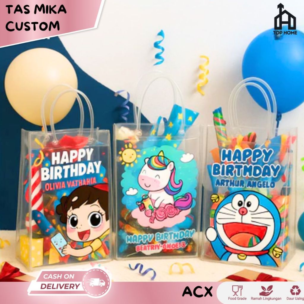

Custom Tas Mika /Tas Mika Ultah Anak / Tas Souvenir Ulang Tahun /Goodiebag Ultah Lucu Custom Motif