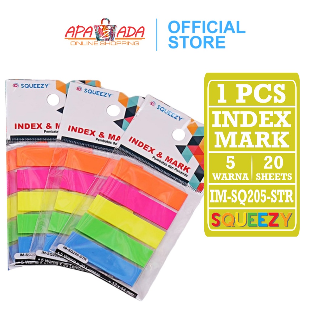 

Apazada - Index Mark Warna Strip [1 Pcs - 100 Lembar] / Penanda Squeezy 5 Warna IM-SQ205-STR