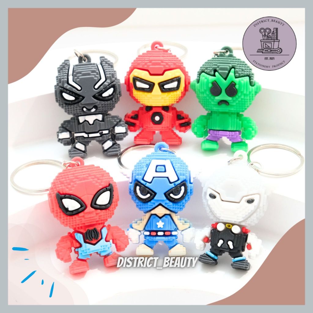 GANTUNGAN KUNCI AVENGERS LEGO KEYCHAIN KEYRING IRONMAN SPIDERMAN CAPTAIN AMERICA SUPER HERO GANCI SU