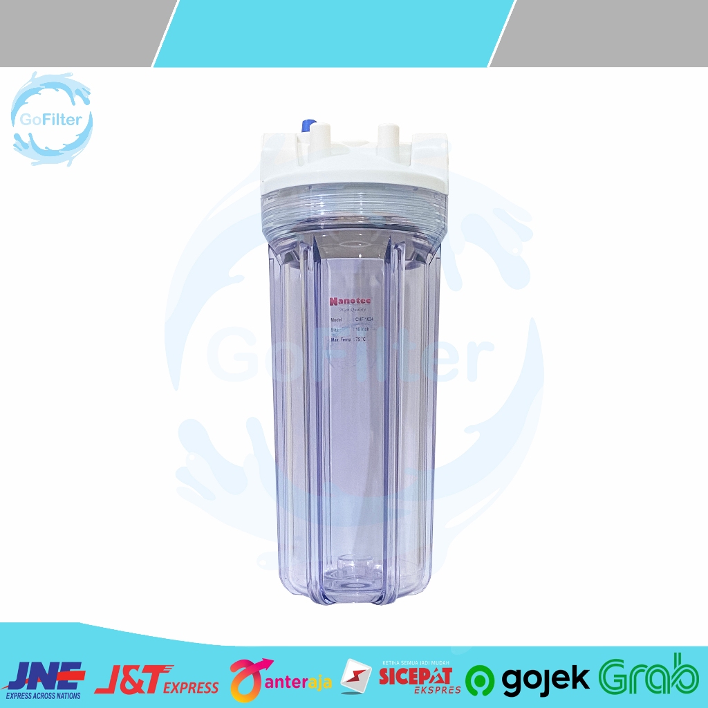 HOUSING FILTER AIR SO SINGLE ORING NANOTEC 10" INCH CLEAR BLUE DRAT 3/4 1/2 1 (HANYA TABUNG)