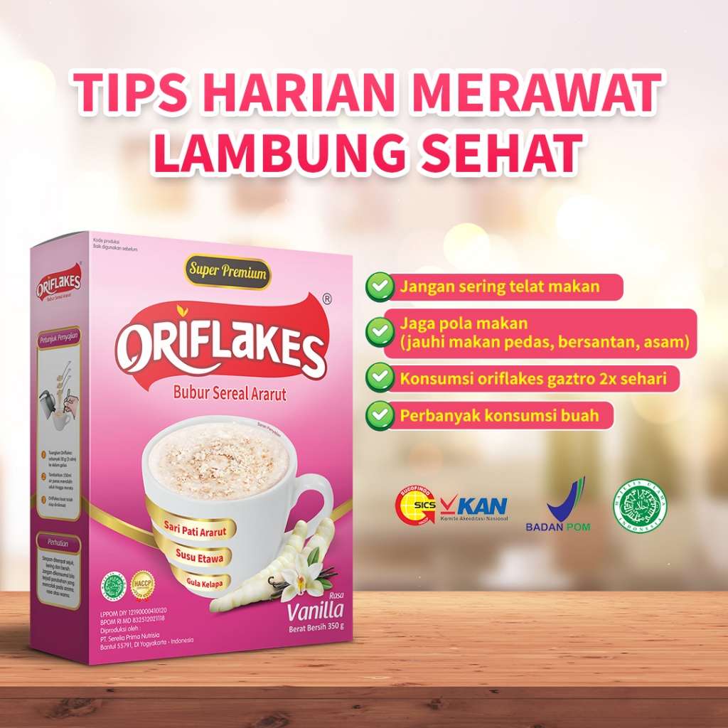 

Oriflakes Gastro 350 Gr Original Sereal Umbi Garut Rasa Jahe Vanila Asam Lambung Maag Gerd