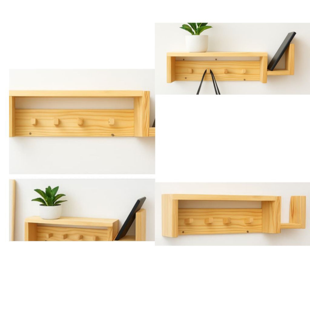 Rak Dinding/Rak Gantungan Kunci/Gantungan Tas/Rak Kayu Serbaguna Jati Belanda