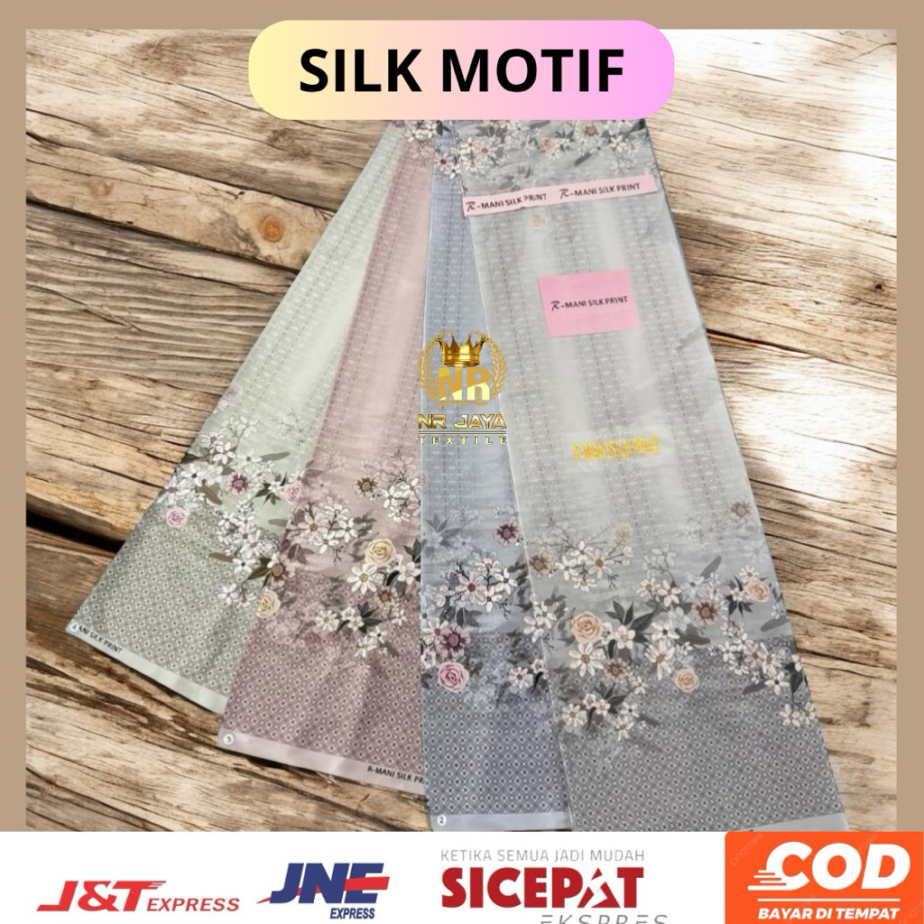 kain satin silk arrmani/ kain silk motif jasmine meteran
