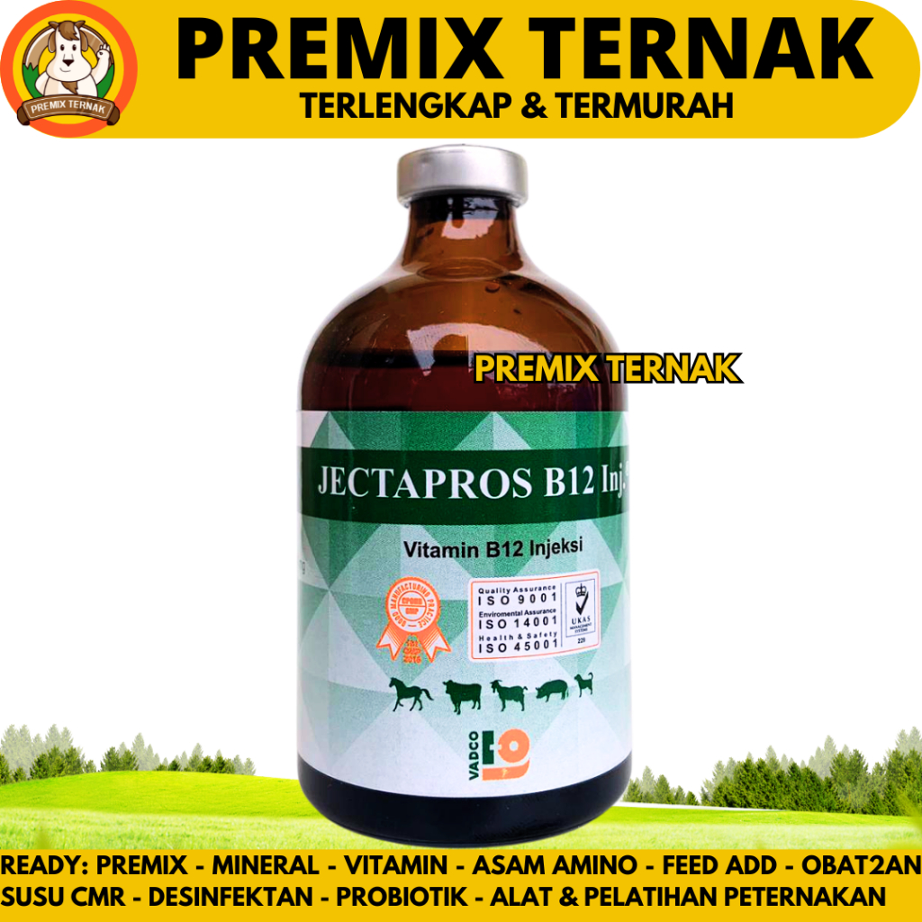 Vitamin B12 JECTAPROS B12 100ML - Vitamin B12 Injeksi Hewan Ternak Sapi Kambing Kuda Domba Babi