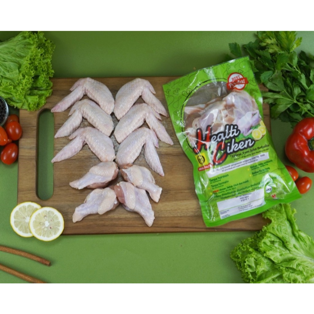 

HEALTI CIKEN Ayam Wings NR | Probiotik & Herbal Produk | Daging Ayam Sehat | Healti Ciken | 400 - 500 gram / Pack