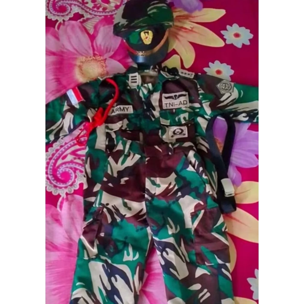 Baju loreng TNI AD anak topi pet - Seragam loreng TNI AD anak - baju loreng anak