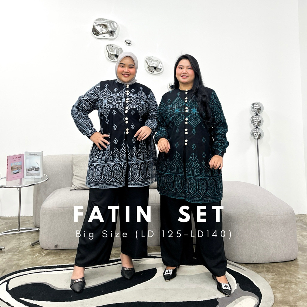 Mokmok - Tunik Fatin Set Celana Bigsize  Katun Bordir Jumbo