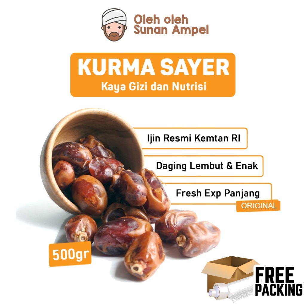 

KURMA EMIRATES SAYER 500 Gram Arab Saudi Premium Madu Bergizi Daging Tebal BPOM Mesir Golden Valley
