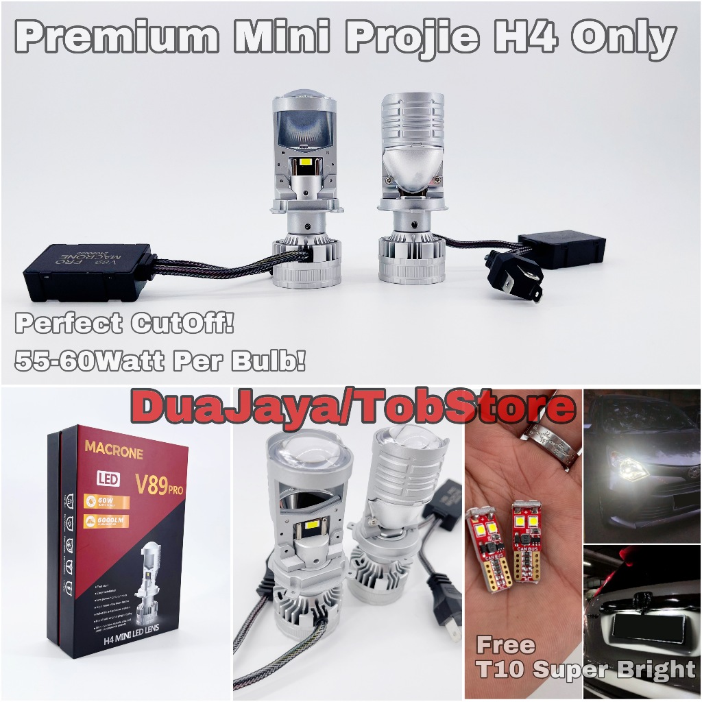 Lampu Led Lampu Mobil Innova 2002 - 2016 Projector Mini Projie Macrone V89 Pro H4 6000K Putih