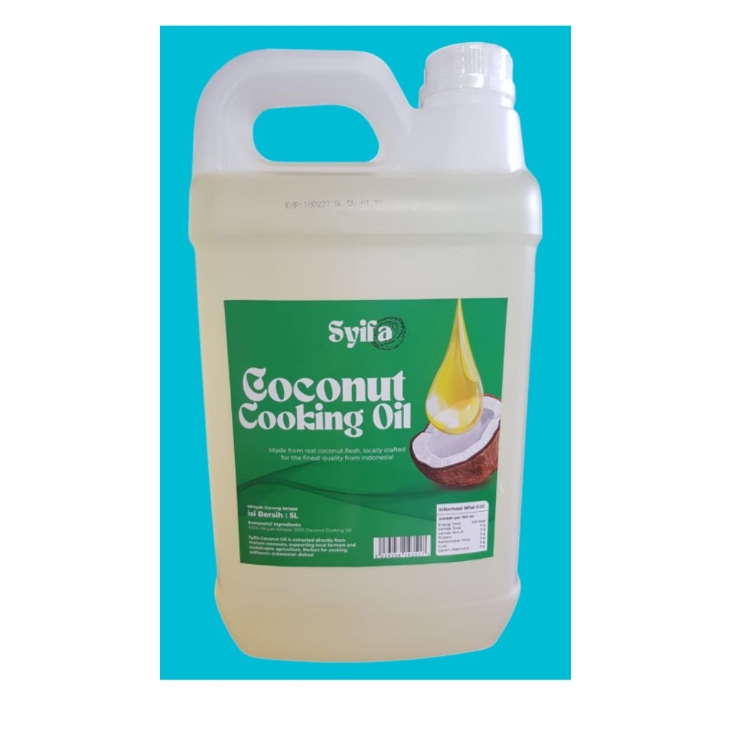 

Syifa Coconut oil minyak goreng Kelapa Murni / Coconut cooking Oil 5lt 5 liter kemasan jerigen. Digunakan lebih dari 6x goreng dan sangat jernih Non aroma