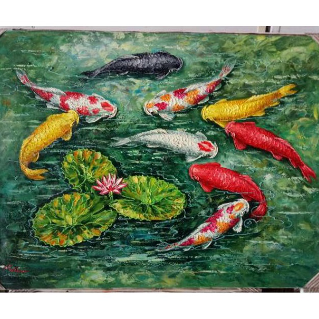 

KODE V48O Lukisan palet ikan koi unik hijau