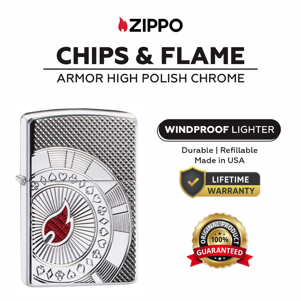 Zippo 49058, Poker Chip & Flame Armor High Polish Chrome