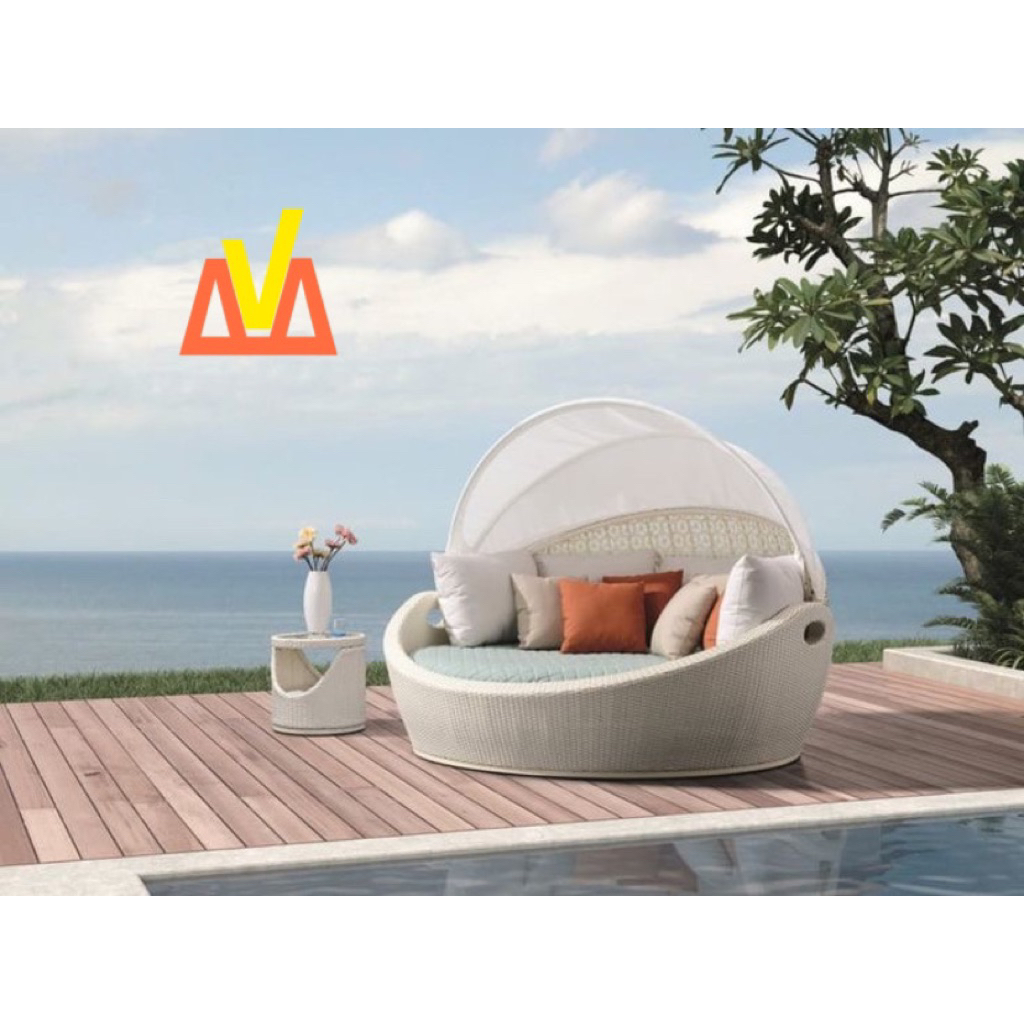 Daybed rotan sintetis outdoor / daybed sofa taman / sofa outdoor pool