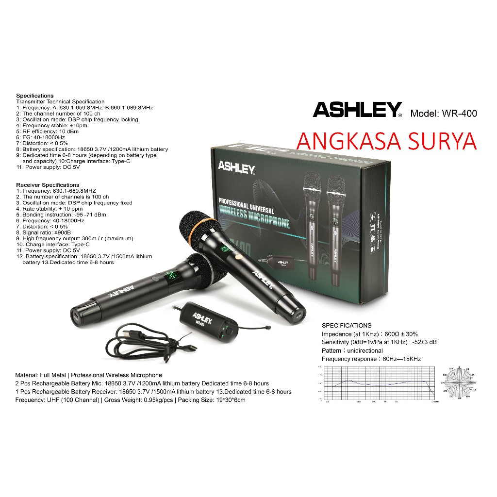 MIC WIRELESS ASHLEY WR400 ORIGINAL / MIC ASHLEY WR 400 ORIGINAL BISA CHARGE