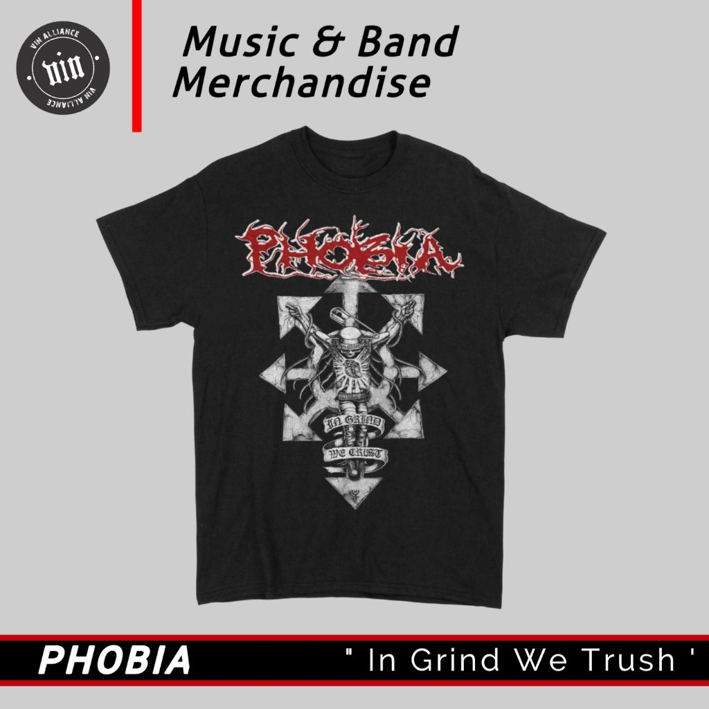 Phobia Kaos T shirt Band Music Metal Rock Punk Rock Grind Core HardCore Death Metal Underground PHOB