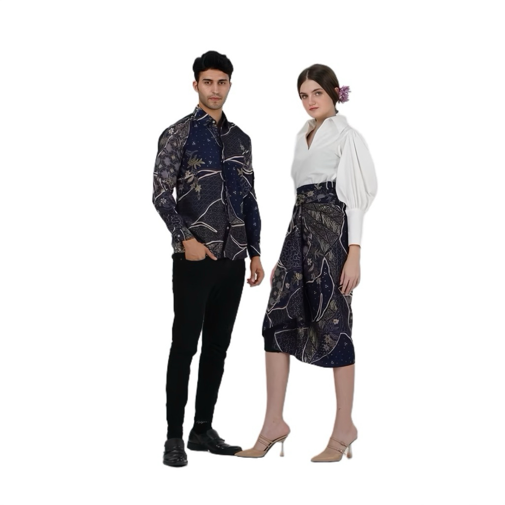 Kemeja Batik Pria Slimfit Couple Pasangan Rok Lilit Untuk Acara Wisuda Lamaran Kondangan