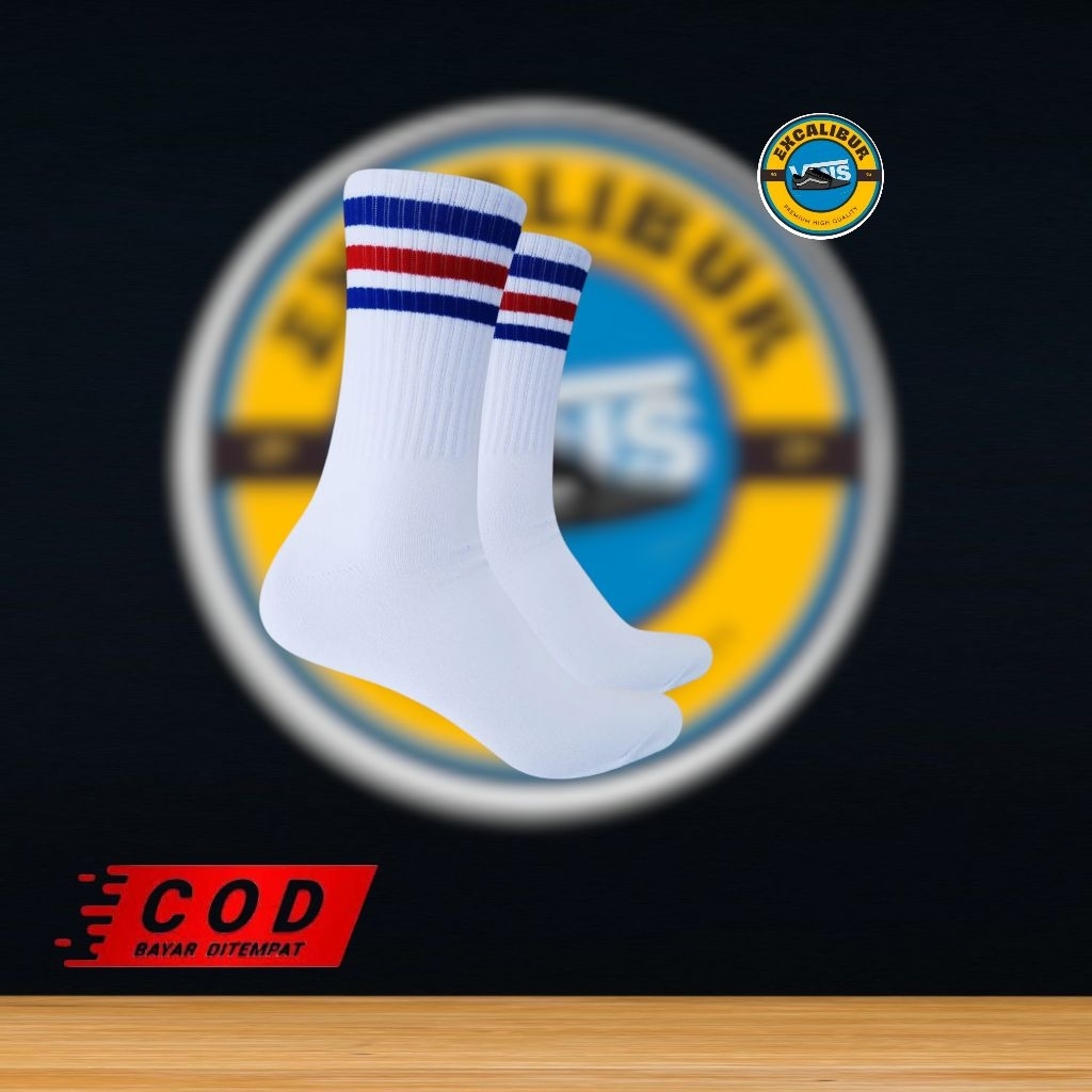 Kaos kaki Oldschool motif - Kaos kaki Oldschool skate sport motif Garis 3 Biru putih merah - Kaos ka