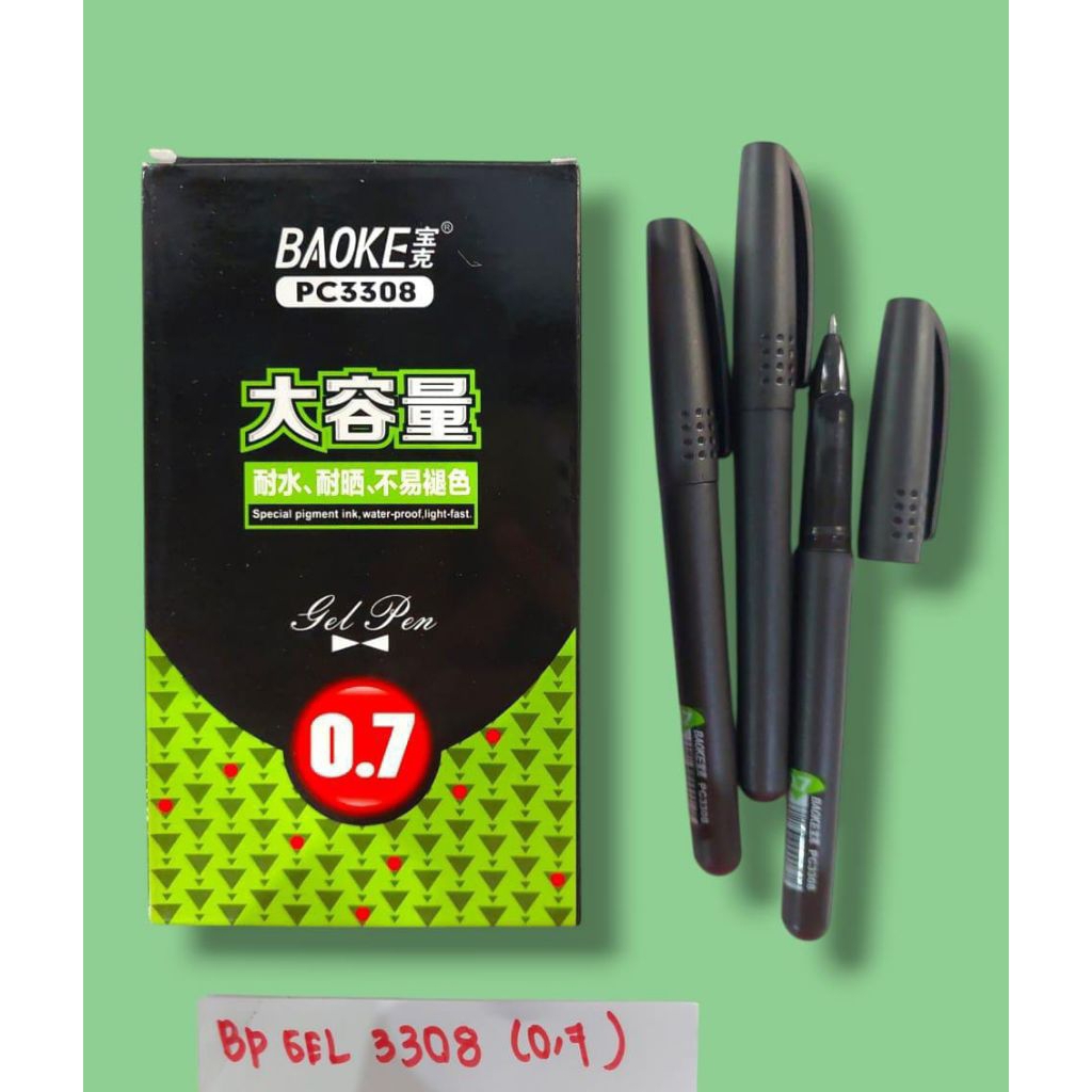 

12PC BAOKE GEL PEN PC 3308 HITAM 0.7/ PULPEN TINTA/ GEL INK PEN