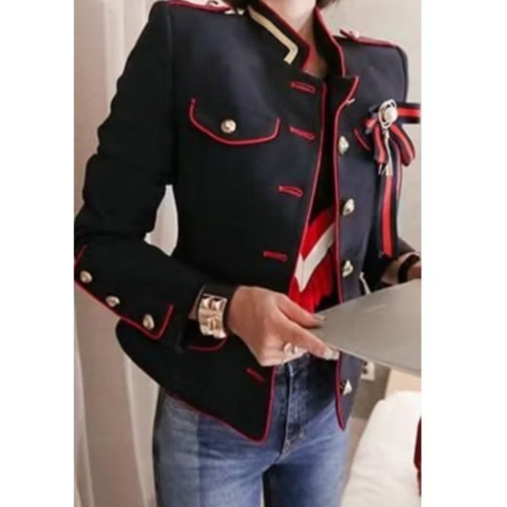 military tag label blazer