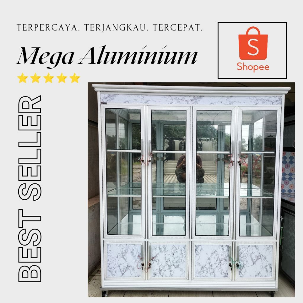LEMARI HIAS 4 PINTU ALUMINIUM BERMOTIF MURAH PALEMBANG