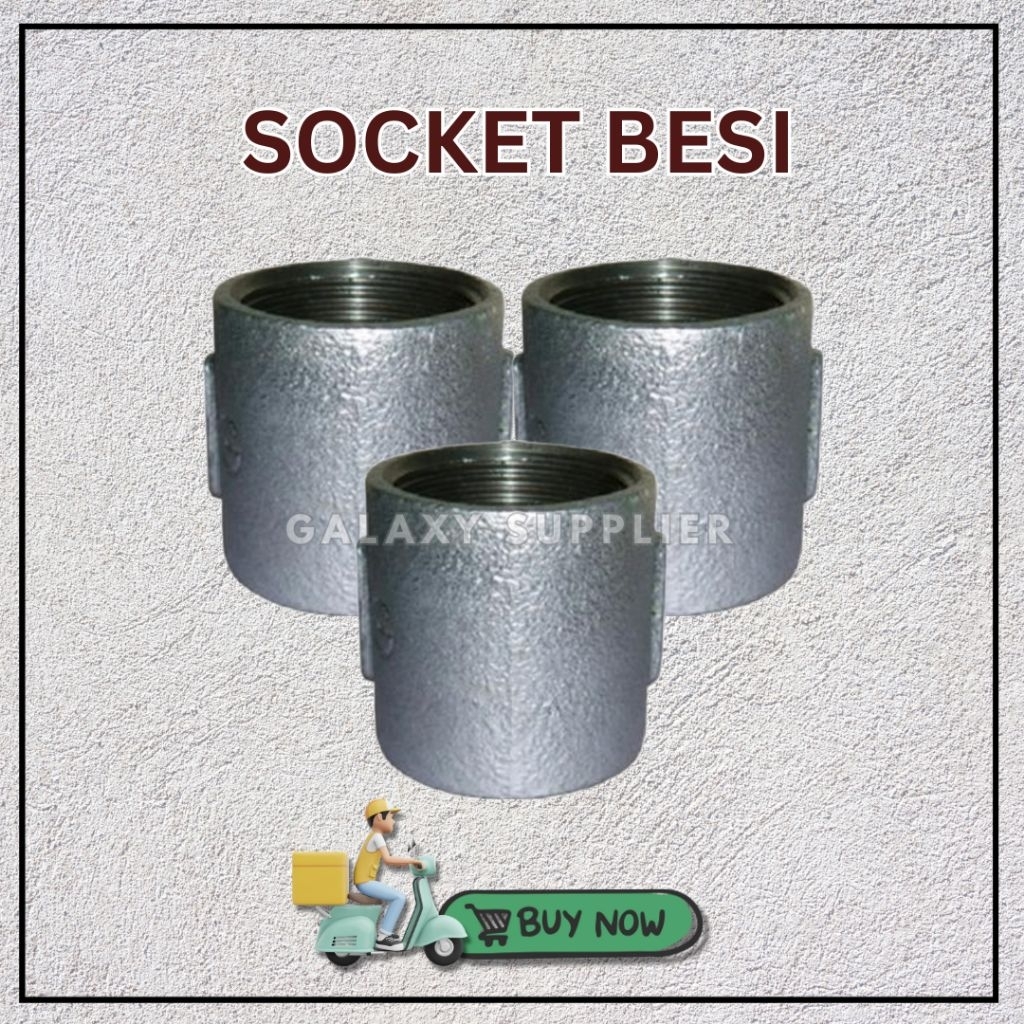 SOCKET BESI / SOK BESI / SAMBUNGAN PIPA BESI LURUS DRAT DALAM READY STOCK