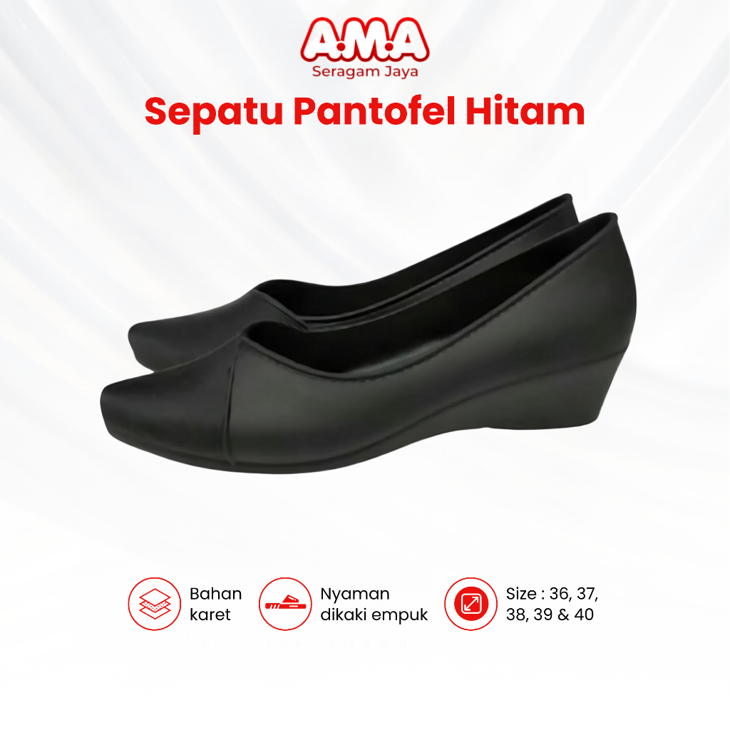 Sepatu Wanita Pantofel Hitam Terbaru Bahan Karet Size 36 37 38 39 40 Simple Sol Empuk