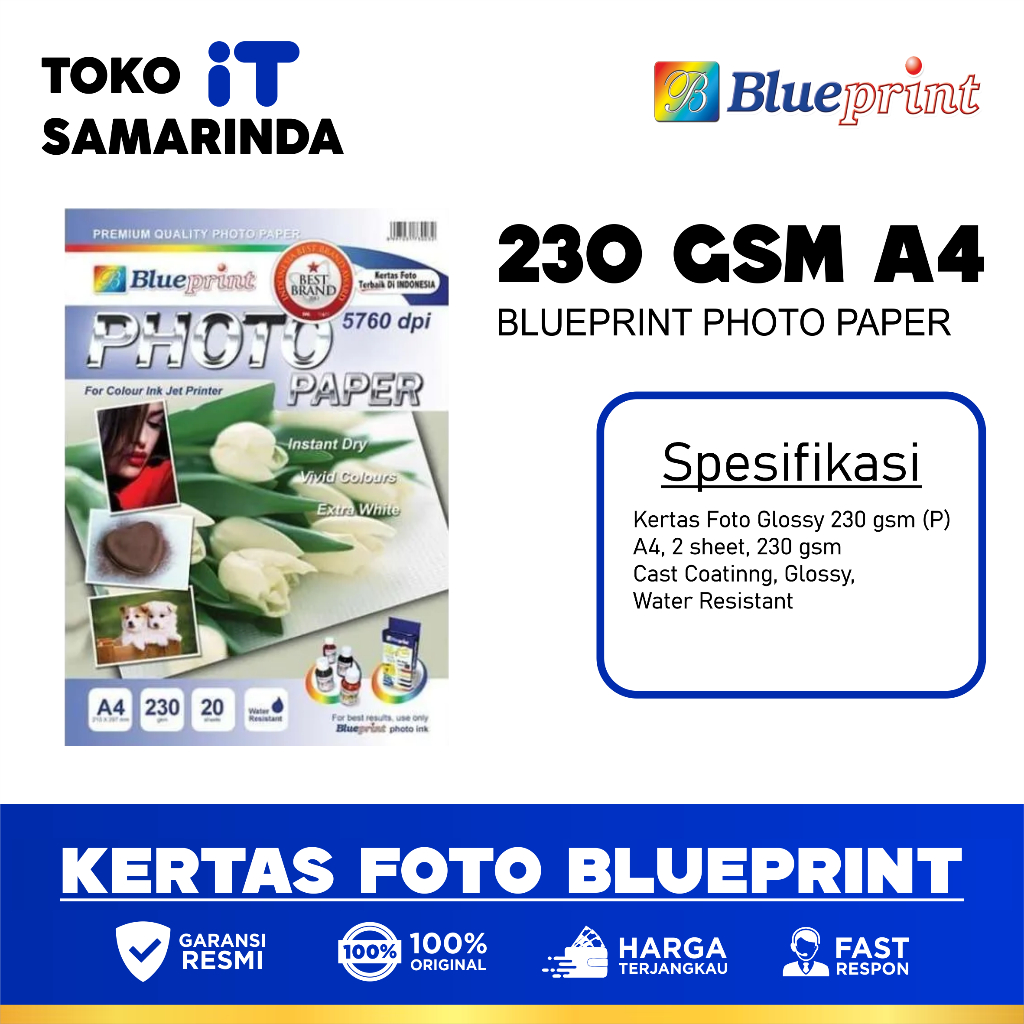 

Kertas Foto / Kertas Glossy / Glossy Paper BLUEPRINT A4 230 gsm