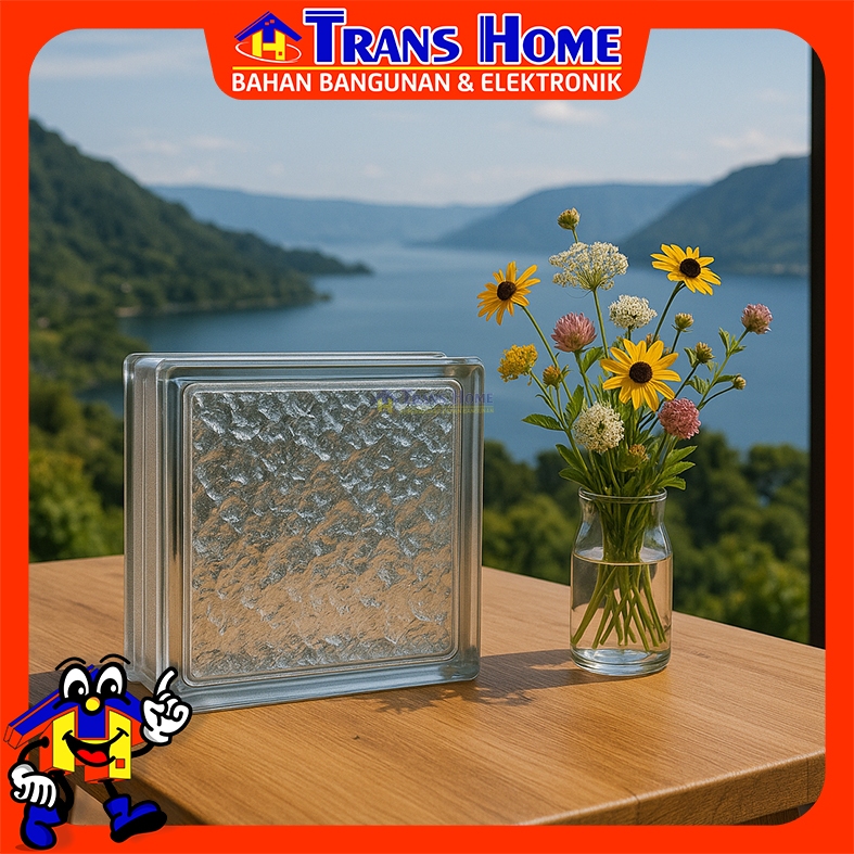 GLASS BLOCK MULIA TOBA 19 x 19 cm | Motif Gelombang Eksotis ala Danau Toba | Kaca Blok Estetik & Kua