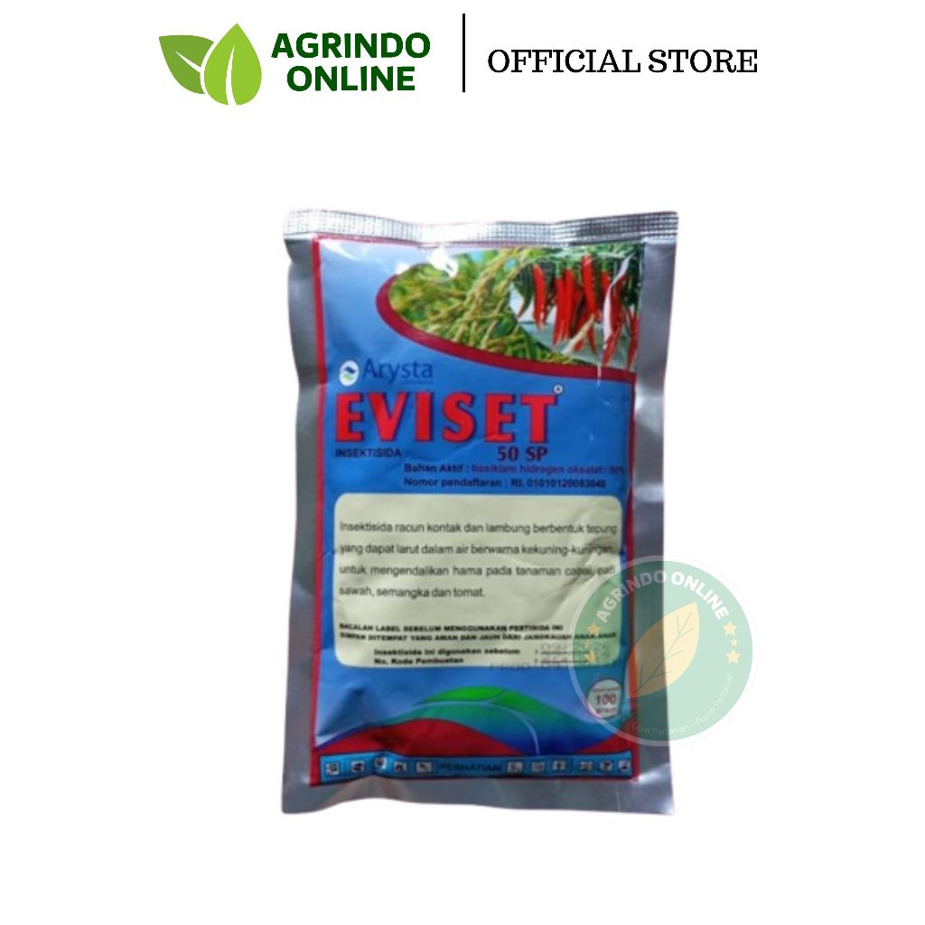 Insektisida EVISET 50 SP kemasan 100gram mengendalikan hama penggorok daun dan kutu putih