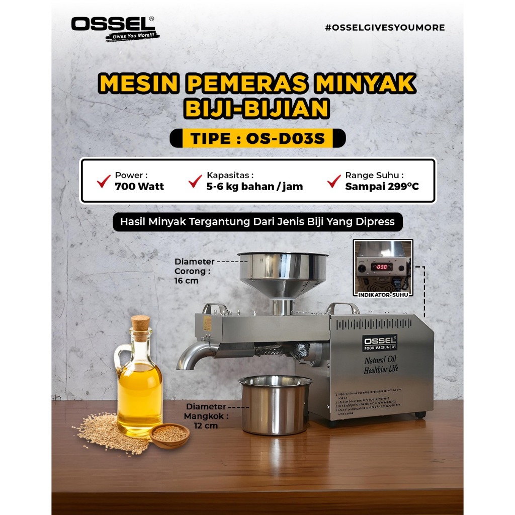 OSSEL Mesin Pemeras Minyak Biji-Bijian Oil Pressor Press Machine Mesin Ekstrak Biji OS-D03S OSSEL