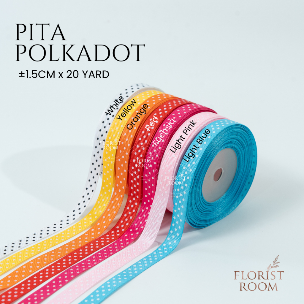 

Pita Grossgrain Polkadot ±1.5cm x 20yard -Pita kado -Hadiah -hiasan -barang florist