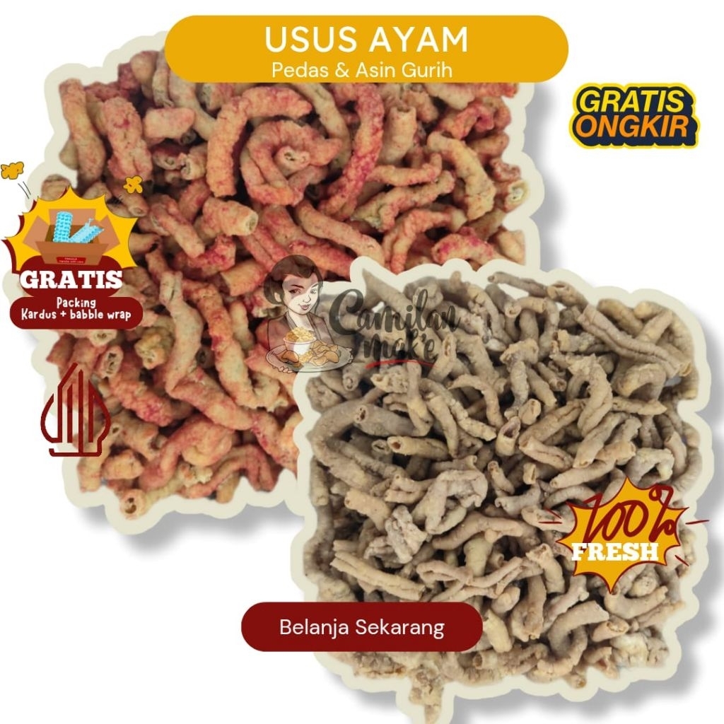 

USUS AYAM ORIGINAL & PEDAS | CAMILAN MAK'E | CEMILAN KERING | JAJANA | SNACK KILOAN