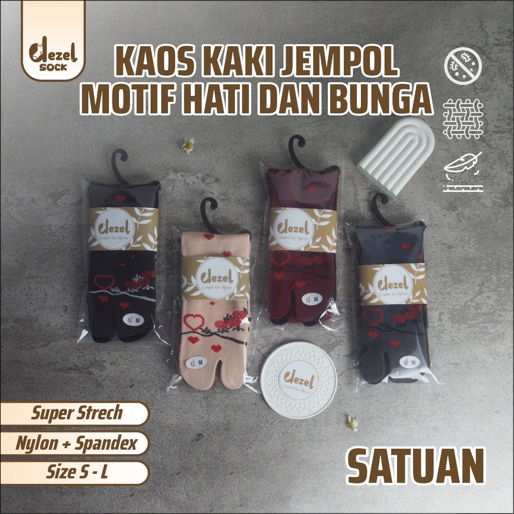 [ DEZEL SOCK MOTIF HATI DAN BUNGA ] - KAOS KAKI WANITA MUSLIM - KAOS KAKI JEMPOL MUSLIMAH