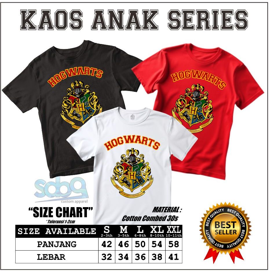 Kaos baju anak harry potter - kaos anak hogwarts - kaos anak film series