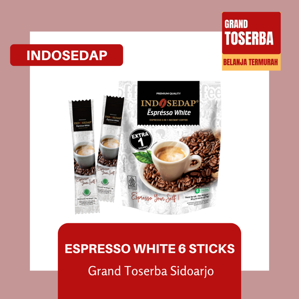 

KOPI INDOSEDAP 3-IN-1 ESPRESSO WHITE 6 STICKS / KOPI INSTAN BUBUK MUDAH DISEDUH