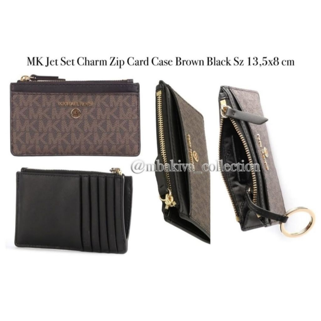 MK Jet Set Charm Zip Card Case Brown Black