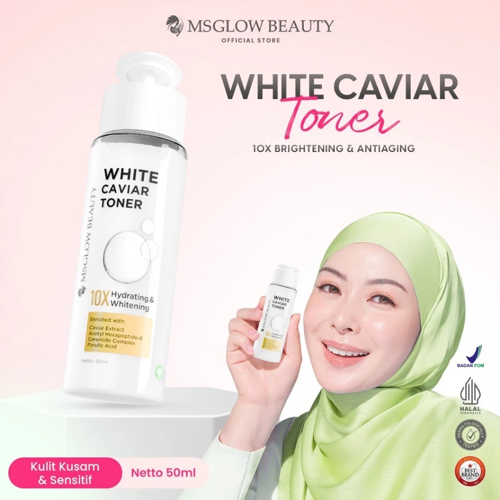 MS GLOW - WHITE CAVIAR TONER - 50 ML - Toner untuk Mencerahkan Kulit Kusam Pori Pori Besar, Toner un